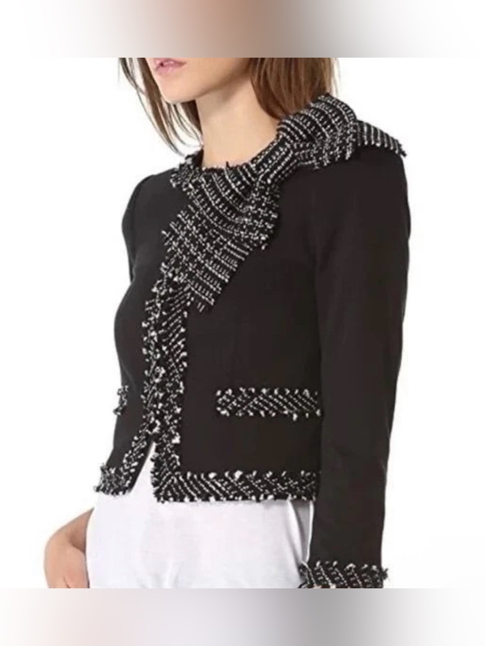 Alice + Olivia Wendy Black Ponte Tweed Bow Jacket Blazer size Small